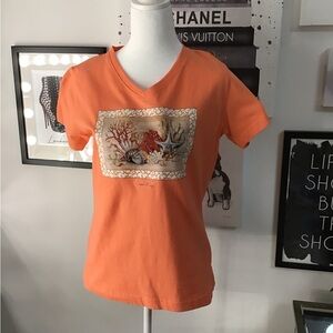 Coral V-Neck Graphic Tee- Cape May